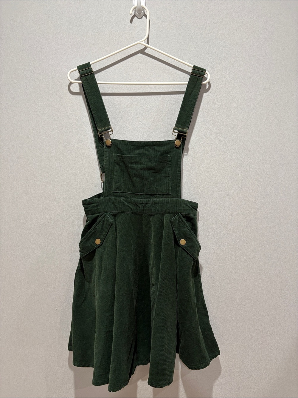 Unique Vintage Pinafore Corduroy Overall Skirt Size M Green